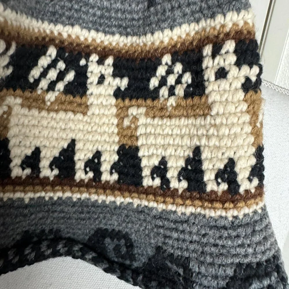 Peruvian Wool  Hat  Gray Black White Unisex